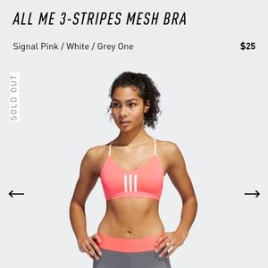 Adidas All Me 3 stripe Mesh Bra in Pink